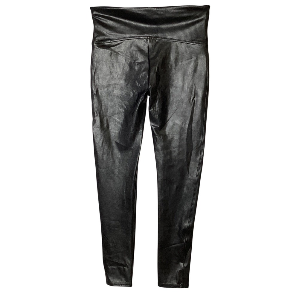 Spanx Faux Leather Leggings Womens Large Petite Black High Waisted Shaping Slim - Picture 3 of 6